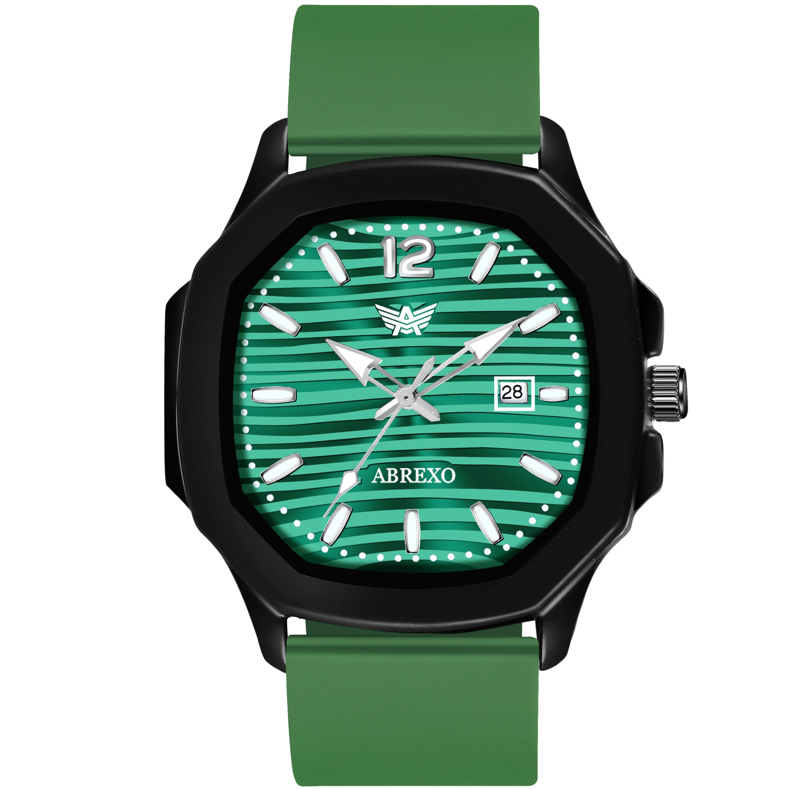 Abx6600-GREEN Vintage-Law Series Date Working Square Dial Premium Silicone Strap Boys Quartz Mechanism Watch (Green) (B0CXHQF3CY) Amazon Price History, Amazon Price Tracker