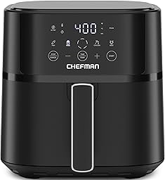 Chefman Air Fryer – 6 QT Compact Airfryer for Quick & Easy Meals in Minutes, Features Hi-Fry Technology for Extra Crisp, Touchscreen Controls with 4 Presets, Nonstick & Dishwasher Safe Basket - Black