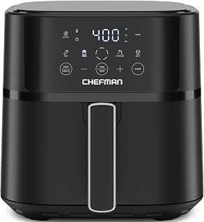 Chefman TurboFry Touch 6QT Air Fryer with Hi-Fry Technology, Touchscreen Presets, Compact Black Dishwasher Safe