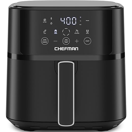 Chefman Air Fryer – 6 QT Compact Airfryer for Quick & Easy Meals in Minutes, Features Hi-Fry Technology for Extra Crisp, Touchscreen Controls with 4 Presets, Nonstick & Dishwasher Safe Basket - Black