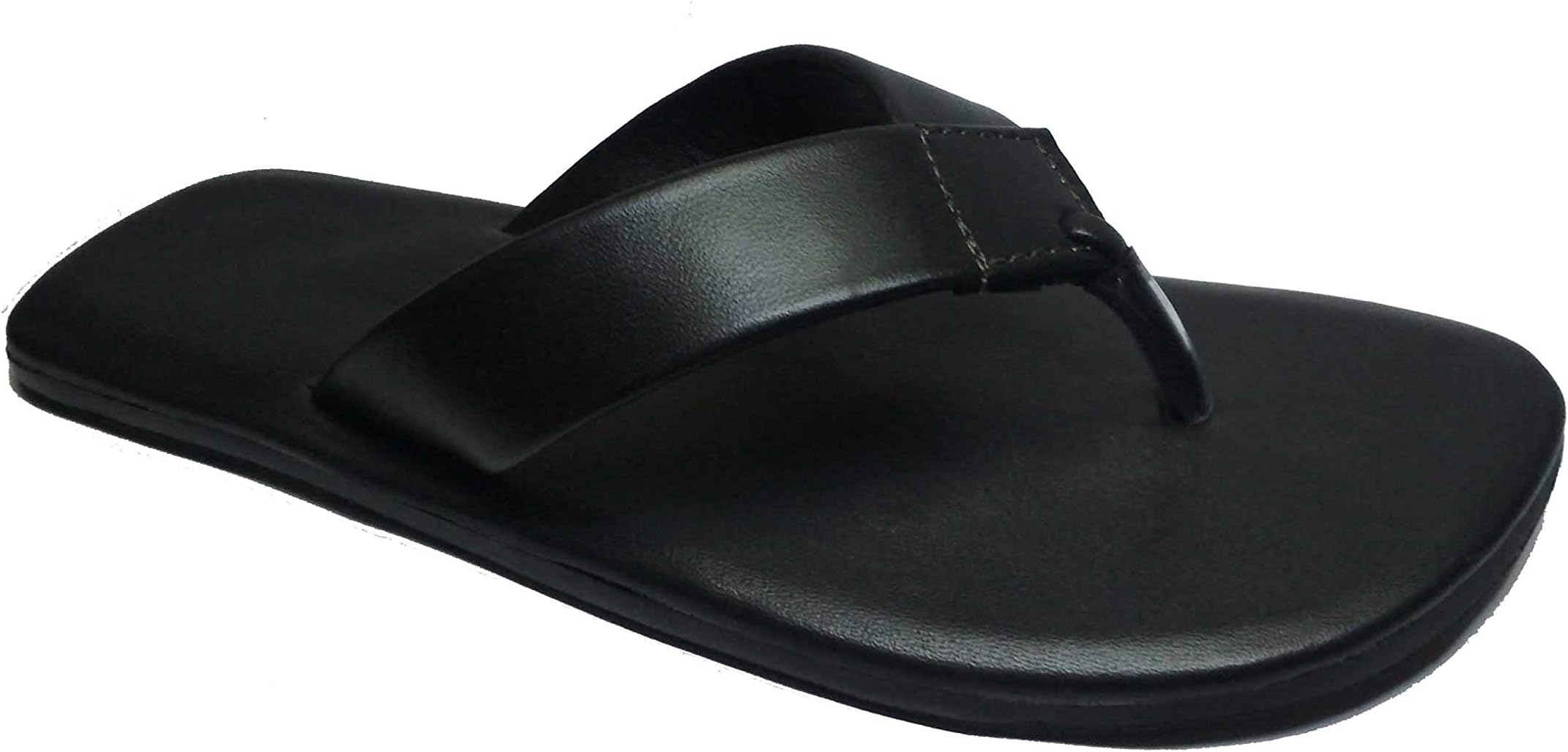 iDODO Genuine Leather Black Men's Flip-Flops Casual Slippers SLPR01