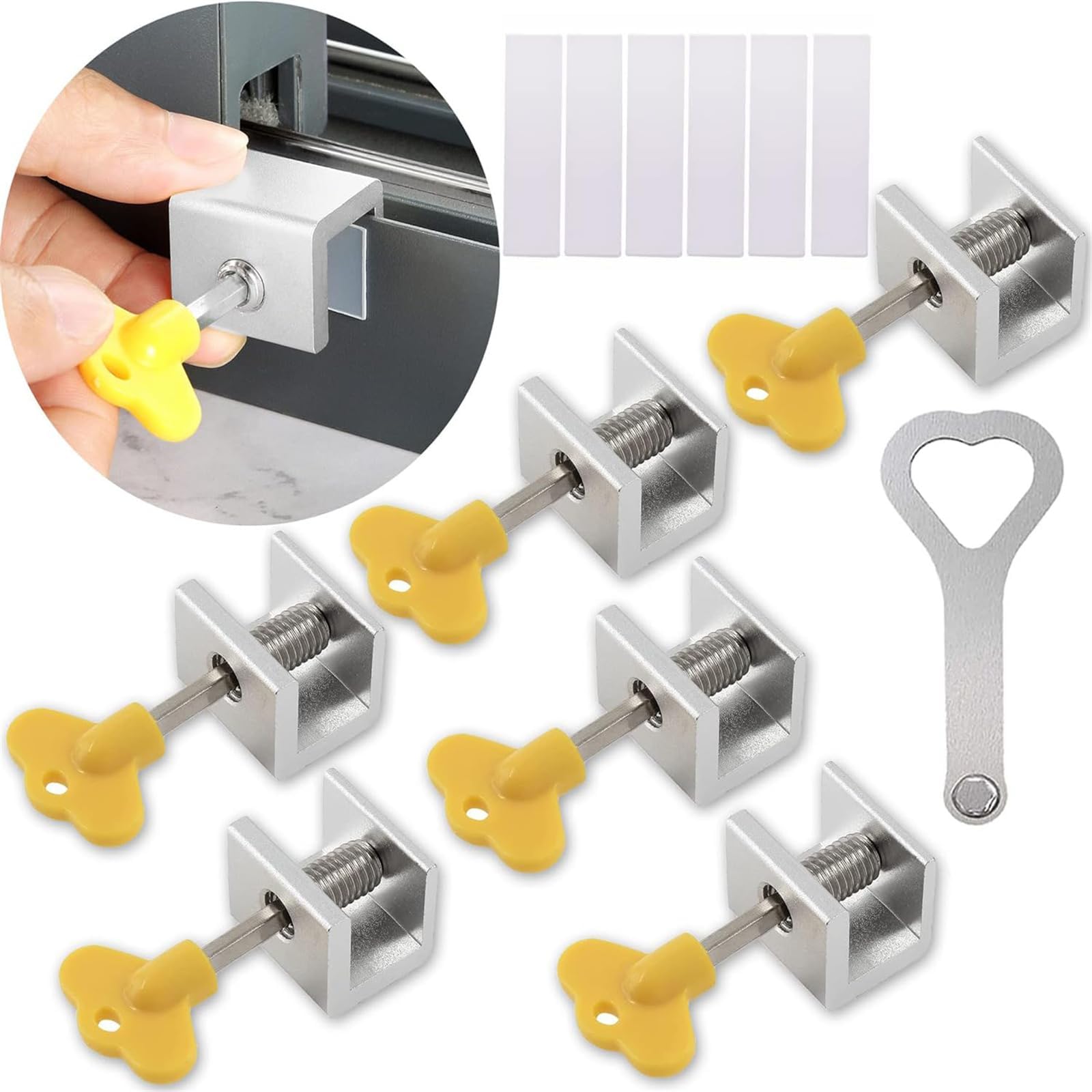 AtRyx Window Locks, 6 Sets Adjustable Sliding Window Door Safety Locks with Key, Aluminum Window Locks Security Stoppers Adjustable Security Locks for Vertical Horizontal Slide Door Windows