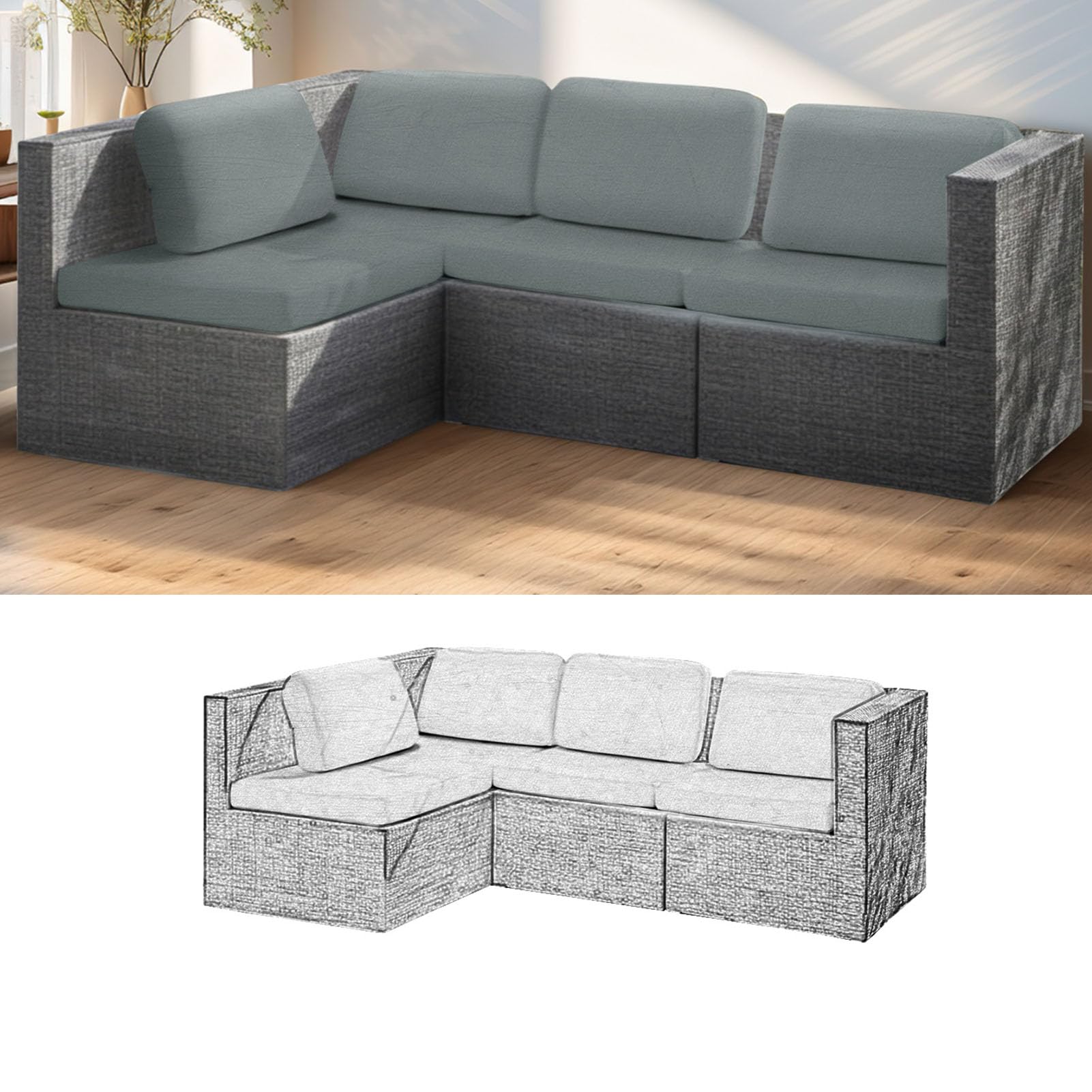 TDHLW 8Pack Outdoor Seat and Back Cushions Replacement Covers Fit for 4Pieces 4-Seater Wicker Rattan Patio Furniture Set Sectional Couch, Washable Furniture Cover,Light Gray,8pc