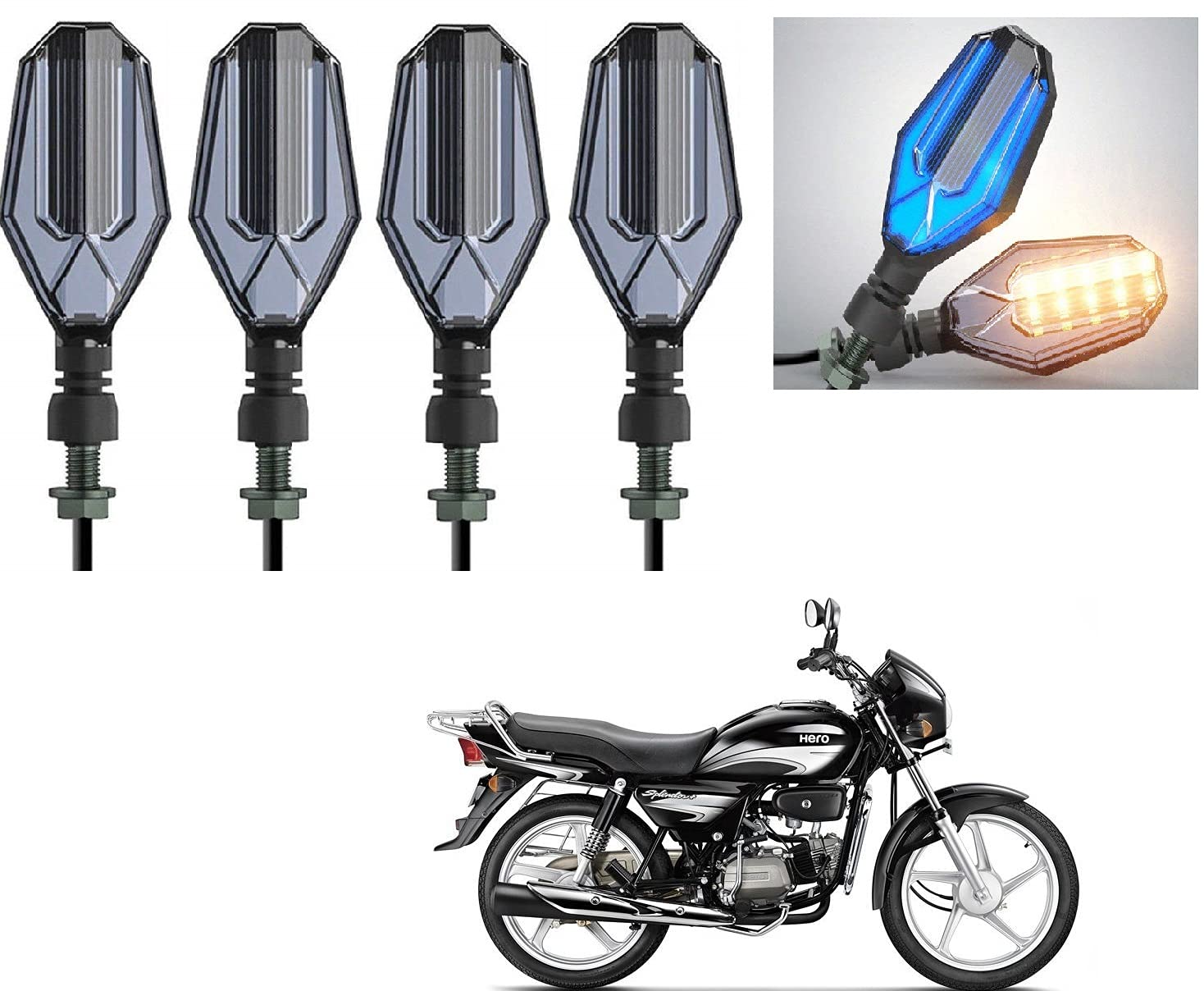 AUTOADDICT Auto Addict Bike indicator LED lights dual color (U shape,4 pcs,DRL) For Hero Splendor Plus-image-17
