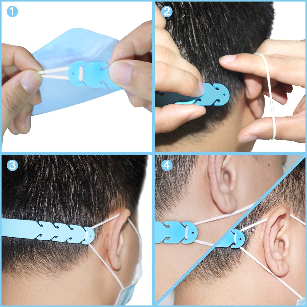 AFUNTA Lot de 8 extensions de sangle pour masque d'oreille-Antidérapantes-Réglables-4 vitesses-8 clips de rangement pour masque-Protège les oreilles de longues périodes-Pour infirmières,travailleurs