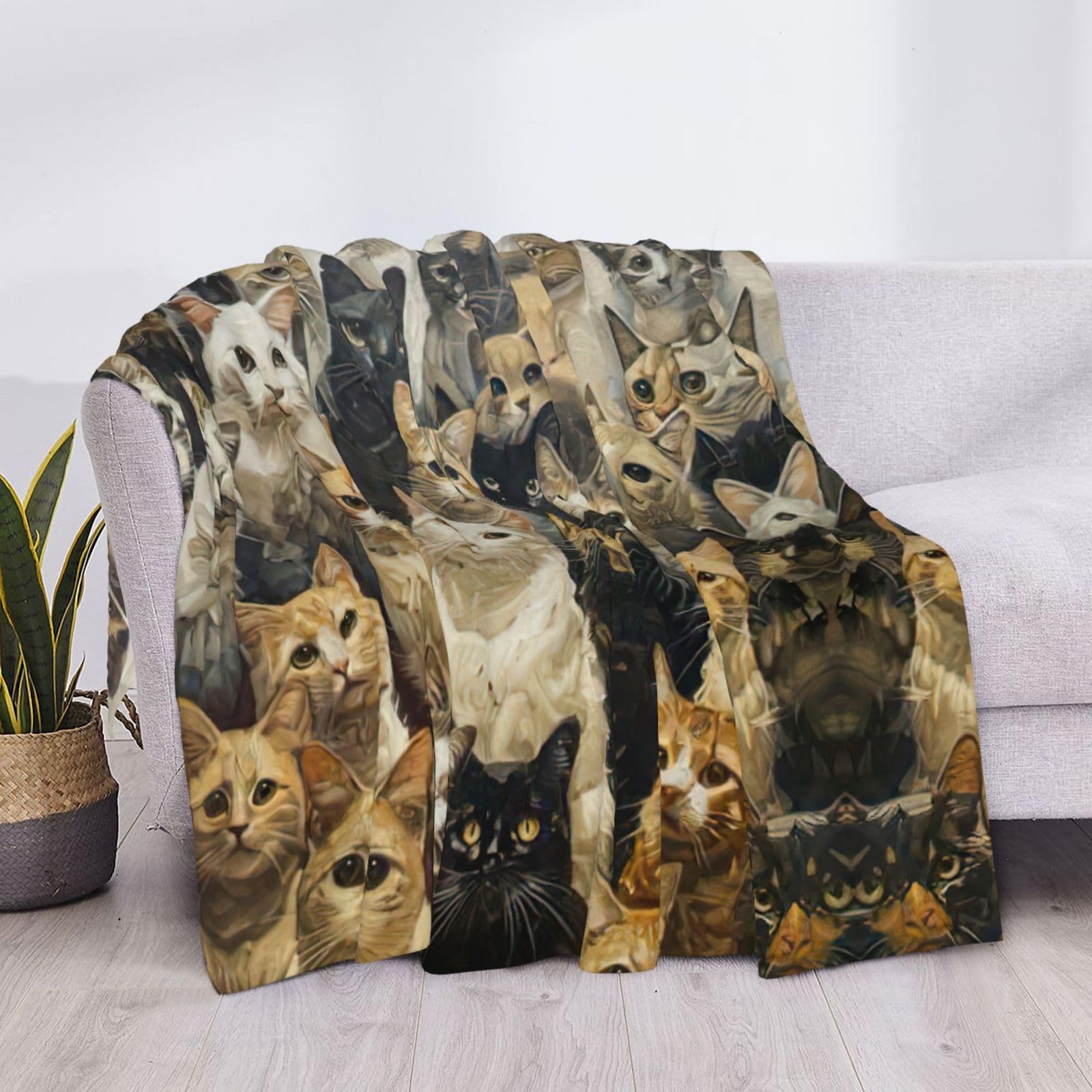 Manta de gato para sofá, cama, tamaño Queen, suave, ligera, afelpada, cálida y acogedora, manta de lujo