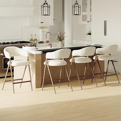 COLAMY Juego de 4 taburetes de bar con respaldo, modernos taburetes tapizados con patas de metal para encimera de cocina, comedor, beige