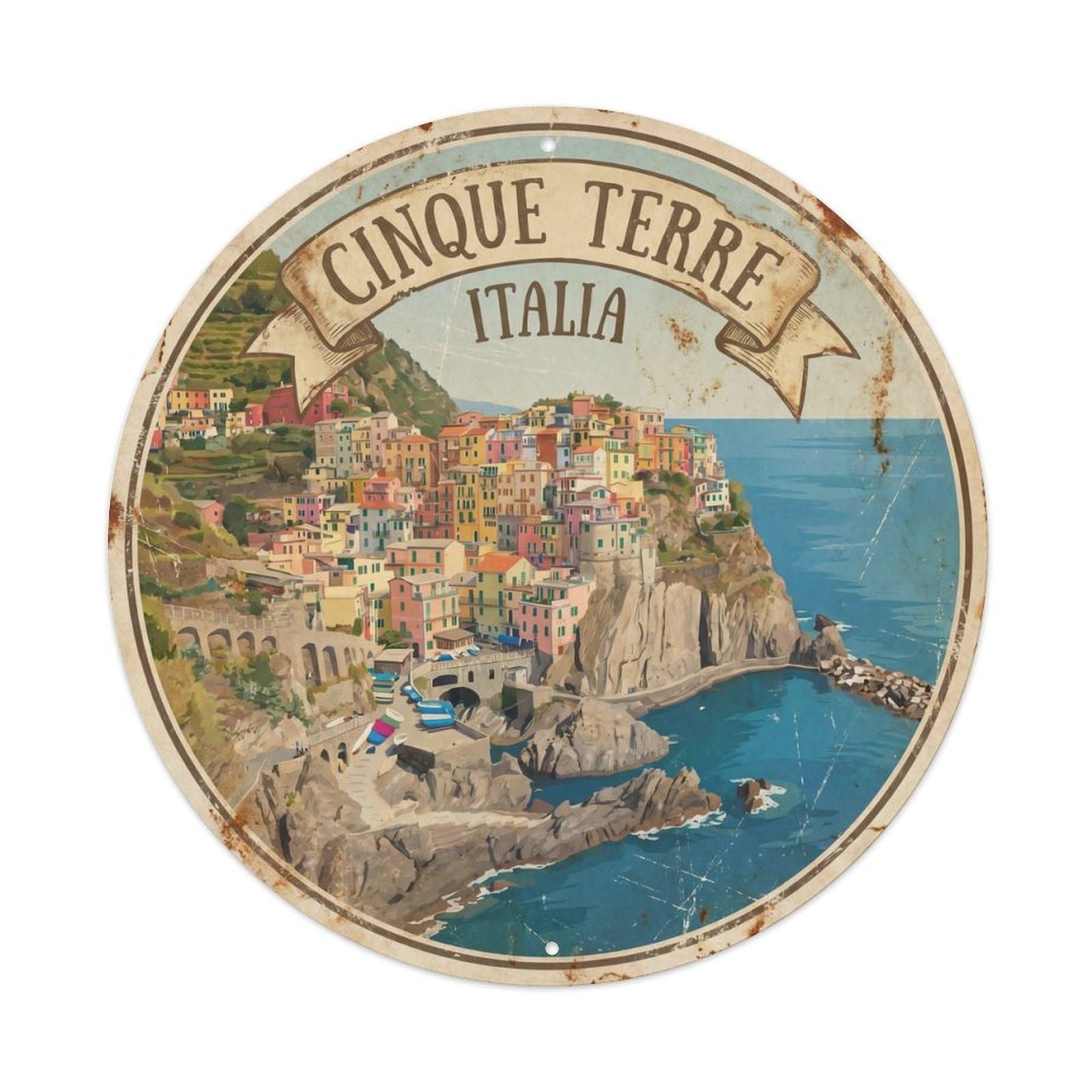 Vintage Travel Cinque Terre Villages Metal Tin Sign Plaque