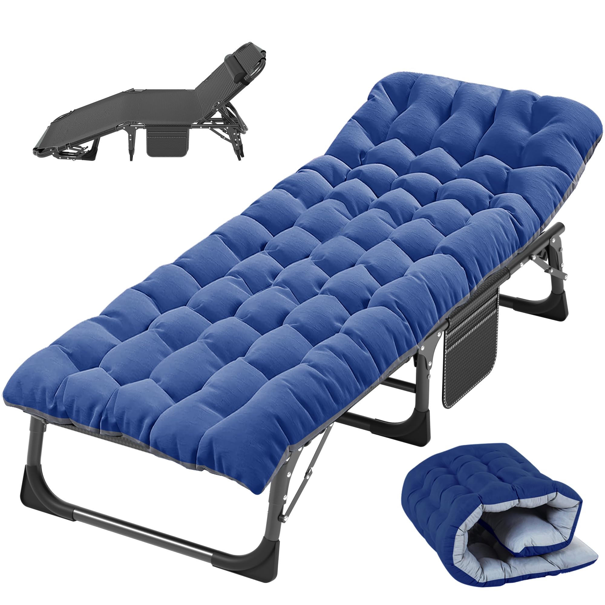Slsy Folding Camping Cot for Adults with Pad, 5-Position Adjustable | 5-position backrest and padded cushion provide adjustable comfort for camping, sunbathing, and outdoor relaxation 1 5-positon True Blue