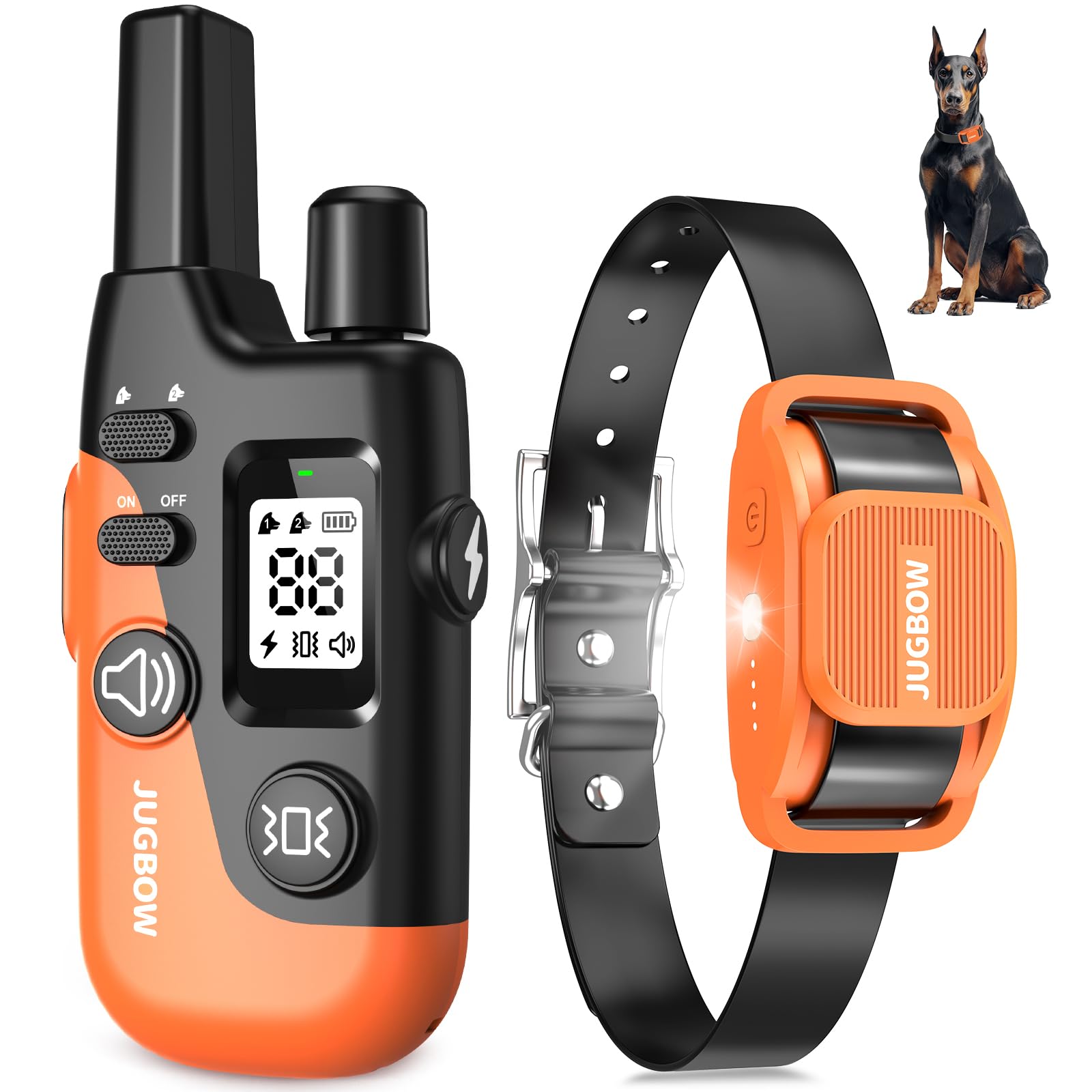 Jugbow Shock Collar for Dogs - 4200FT Dog Training Collar with Remote for 15-120lbs Medium Large Dog, with LED Light IPX8-Waterproof Rechargeable E-Collar with Beep (1-3), Vibration(1-3), Sh