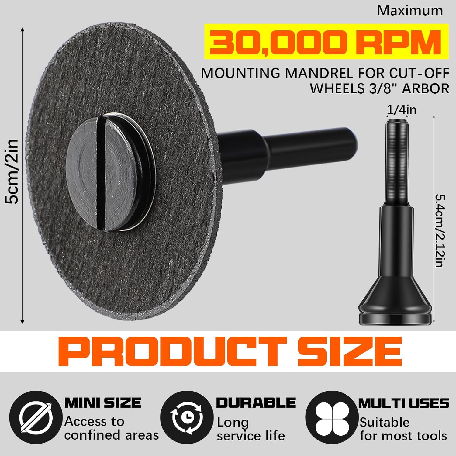 Lasnten 50 Pack 2 Inch Die Grinder Cut-Off Wheel and 3/8 in Arbor Hole 1/4in Stem Mounting Mandrel Holder Accessories for Air Grinders Drill Rotary Tool, Mini Metal Cutting Wheels Cutter Discs