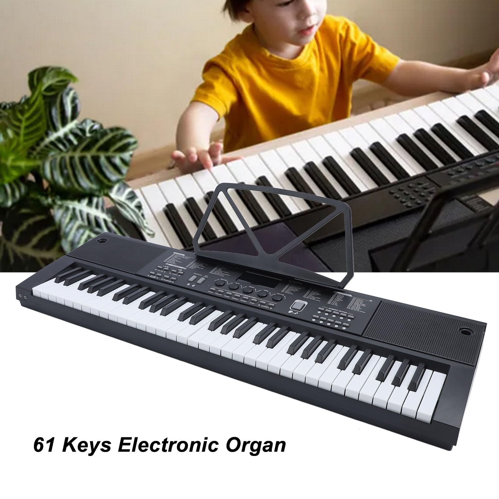 SEAFRONT Ideal para Principiantes Teclado Electrónico de 61 Teclas Altavoces Duales Pantalla LED Atril Alimentado por USB con Teclas Iluminadas Órgano Electrónico