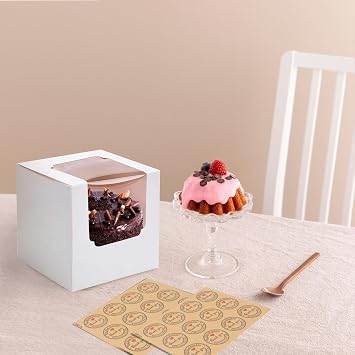 16Pcs White Cupcake Boxes Individual, 9x9x9cm
