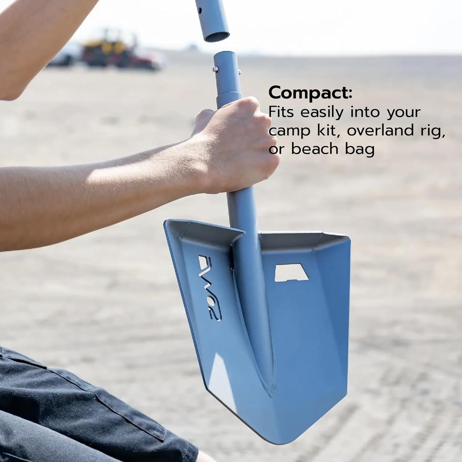 DMOS Nomad Shovel - 2-Piece Collapsible Lightweight Aluminum Shovel for Camping, Overlanding, Survival, Military, Hunting, & Off-Road Use - Silver - Pro