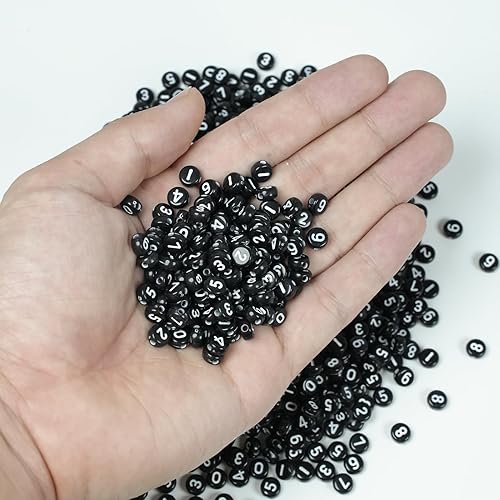 Miniatura 3 de 1000 cuentas numéricas redondas y blancas de 0-9 cuentas mixtas de 0.157 x 0.276 in de plástico, cuentas sueltas para hacer joyas y pulseras (blanco