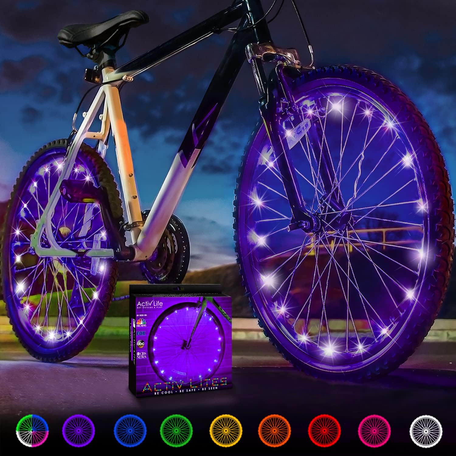 2-Tire Pack LED Bike Wheel Lights with Batteries Included, Get 100% Brighter and Visible from All Angles for Ultimate Safety and Style