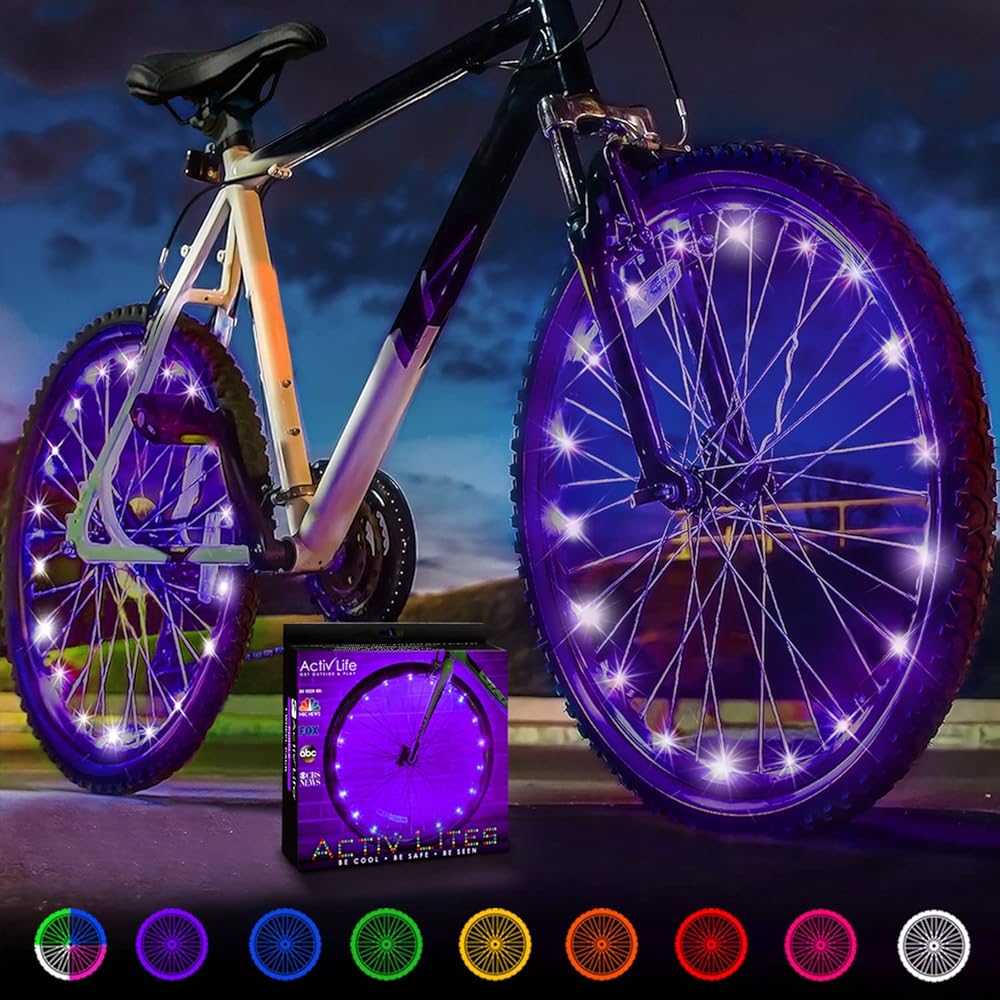 Activ Life Bike Lights for Wheels - Festive Stocking Stuffers - Christmas Night Riding Bike Lights - Holiday Bicycle Accessories - Purple, 2 Tires