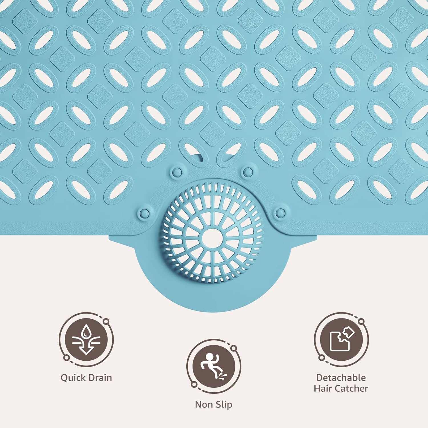 OTHWAY Bath Mat for Tub Non Slip: 39" X 17" Long Bathtub Mat with Hair Catcher│Big Drain Holes Shower Mats for Inside Shower│Machine Washable (Blue) - Image 8