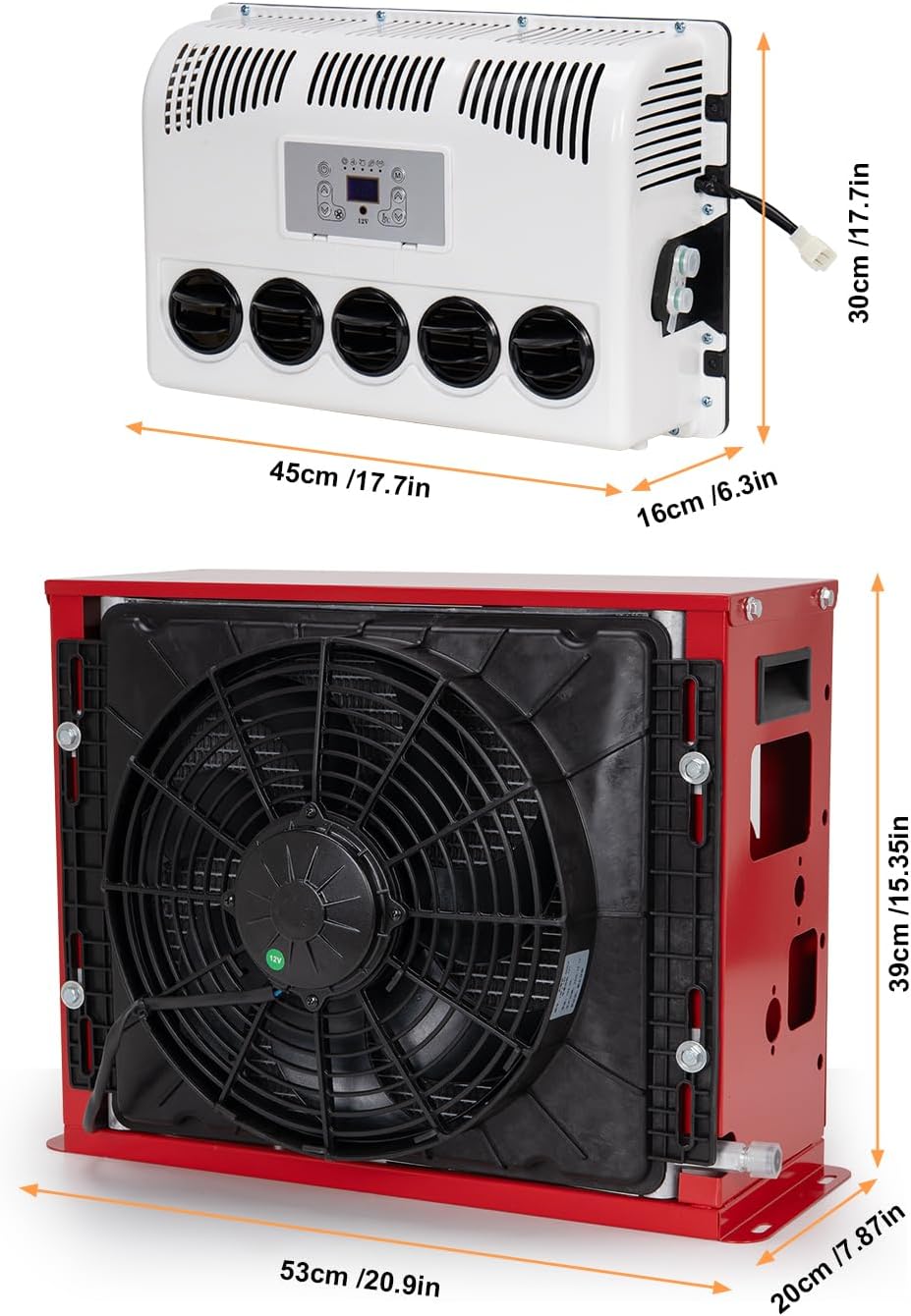 12V Truck Air Conditioner 11000 BTU, DC Split Parking AC Unit for Semi Truck RV Van, Battery Powered 800W, Quiet Operation, Remote Control Cooling System