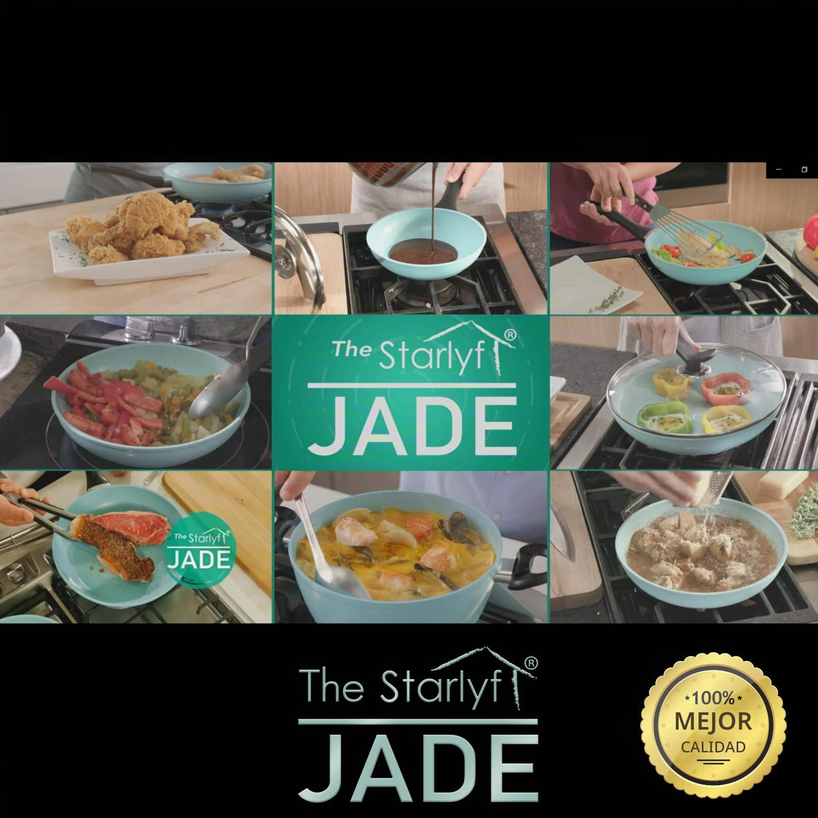 STARLYF Jade Pan – Juego de Sartenes Antiadherentes con Revestimiento de Jade, Aptas para Inducción, Gas y Vitrocerámica, Mango Ergonómico y Calentamiento Uniforme, Set Duradero
