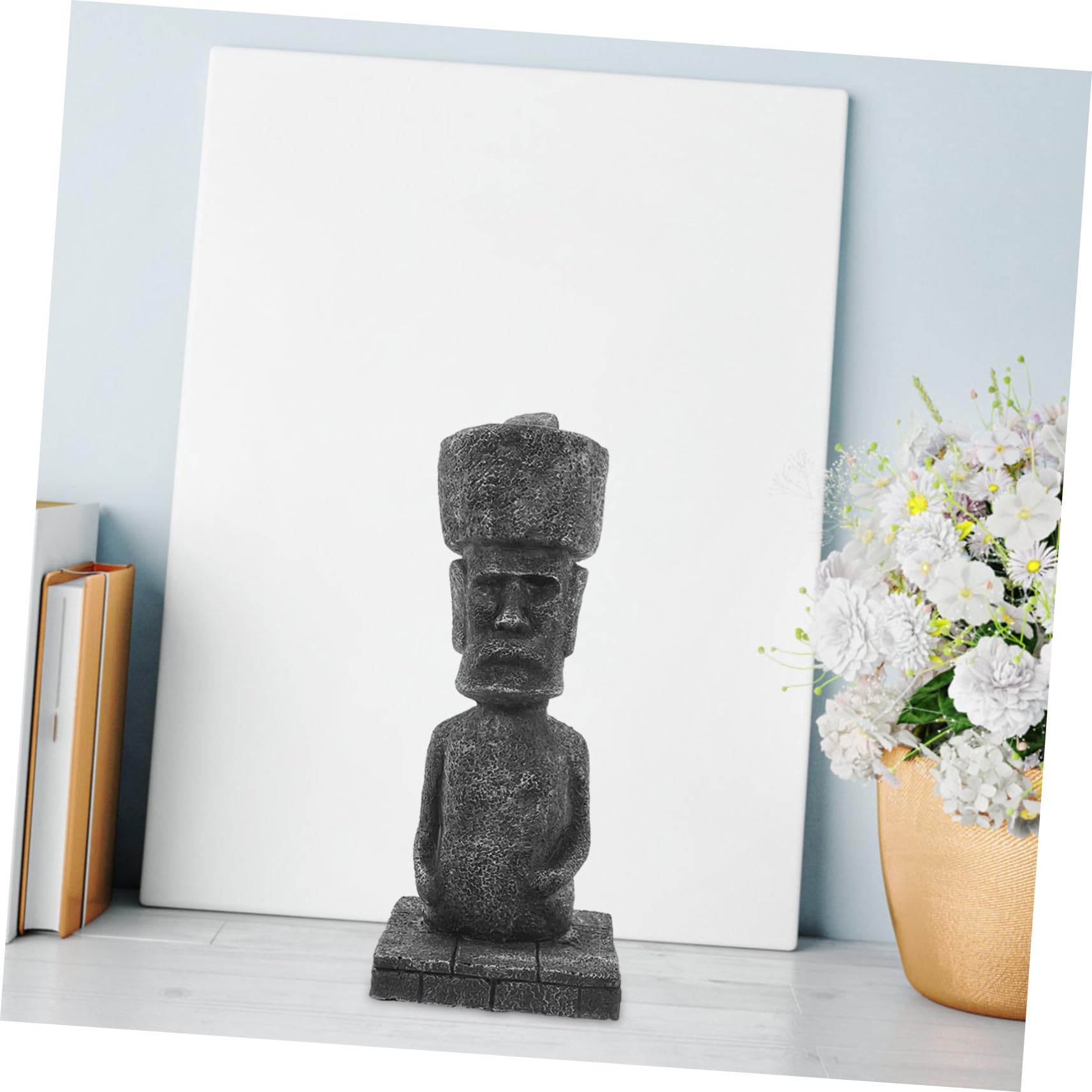 Statua Moai in Pietra Resistente Decorazione Paesaggistica Romana Antica Figurina Artistica per Vasche e Terrari Ornamento Realistico per Appassionati del Passato