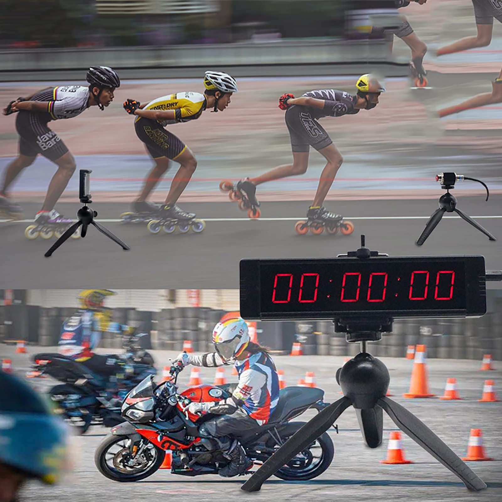 Reloj de carrera deportivo con cronómetro LED, cronómetro de pista, temporizador de cuenta regresiva digital, con sensor y soporte, para correr, carreras, carreras de caballos, patinaje sobre ruedas