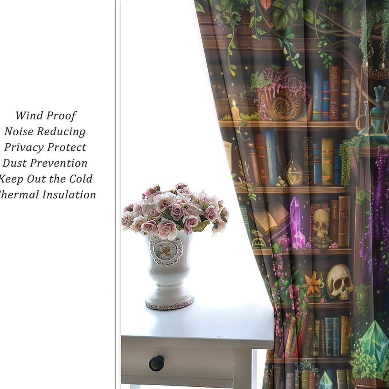 Vintage Classic Library Grommet Blackout Curtains for Bedroom, Crystal Bookshelf Fantasy Thermal Insulated Curtains Room Darkening Window Drapes, 36W x 63L, 2 Panels