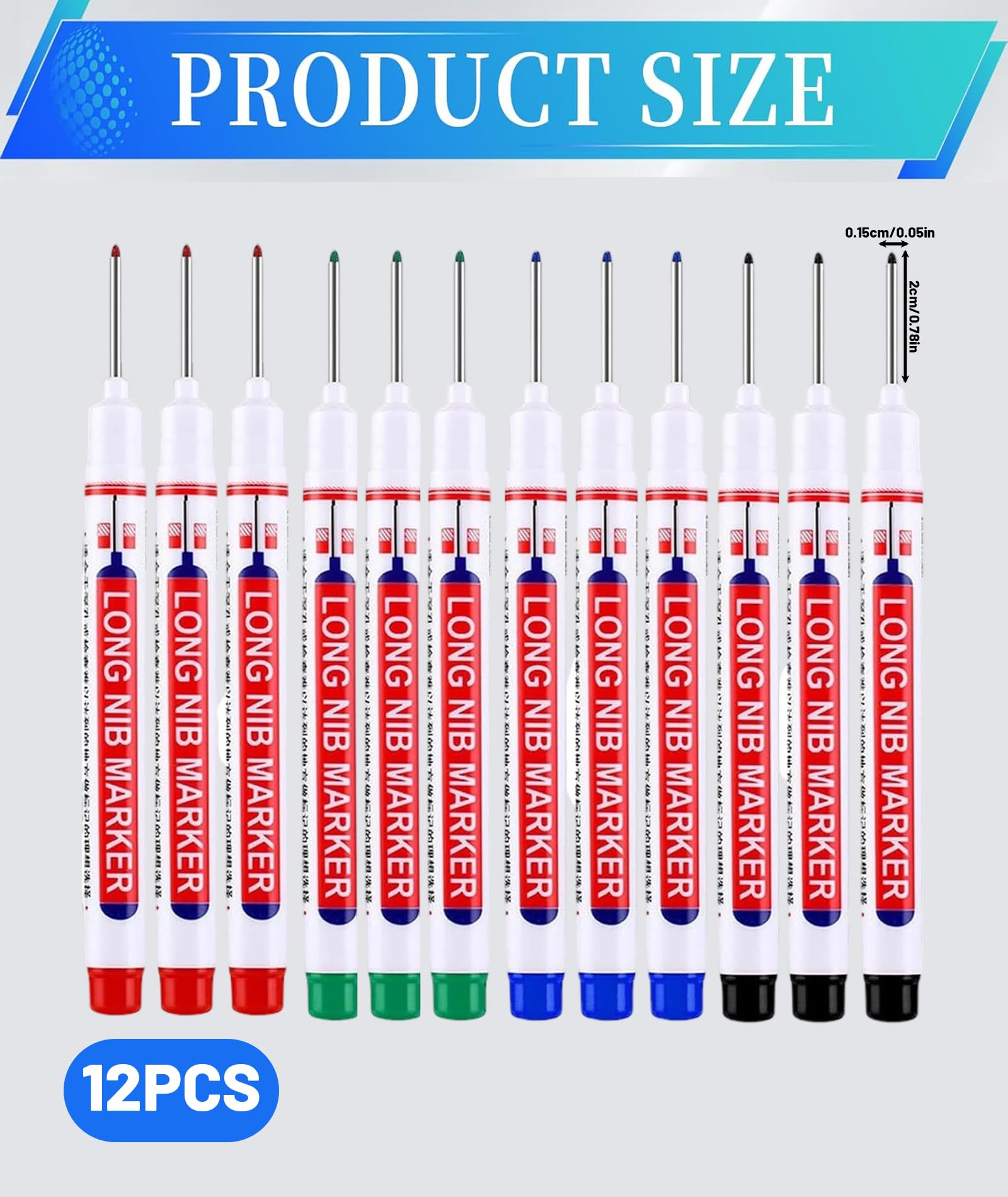 Buildcon Permanent Marker, Deep Hole Marker Pen, Tracer Marker Pen, Carpenter Pencil, Long Nib Marker for Wood, Metal, Concrete, Professional Construction Tools, Industrial Use, DIY Projects (12)