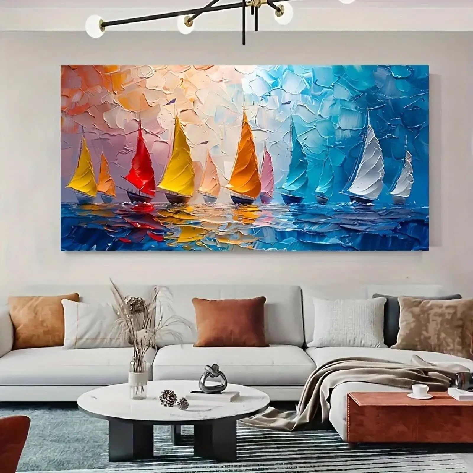 Tableau voilier abstrait résolvant le manque d'espace mural 40x80 - 8