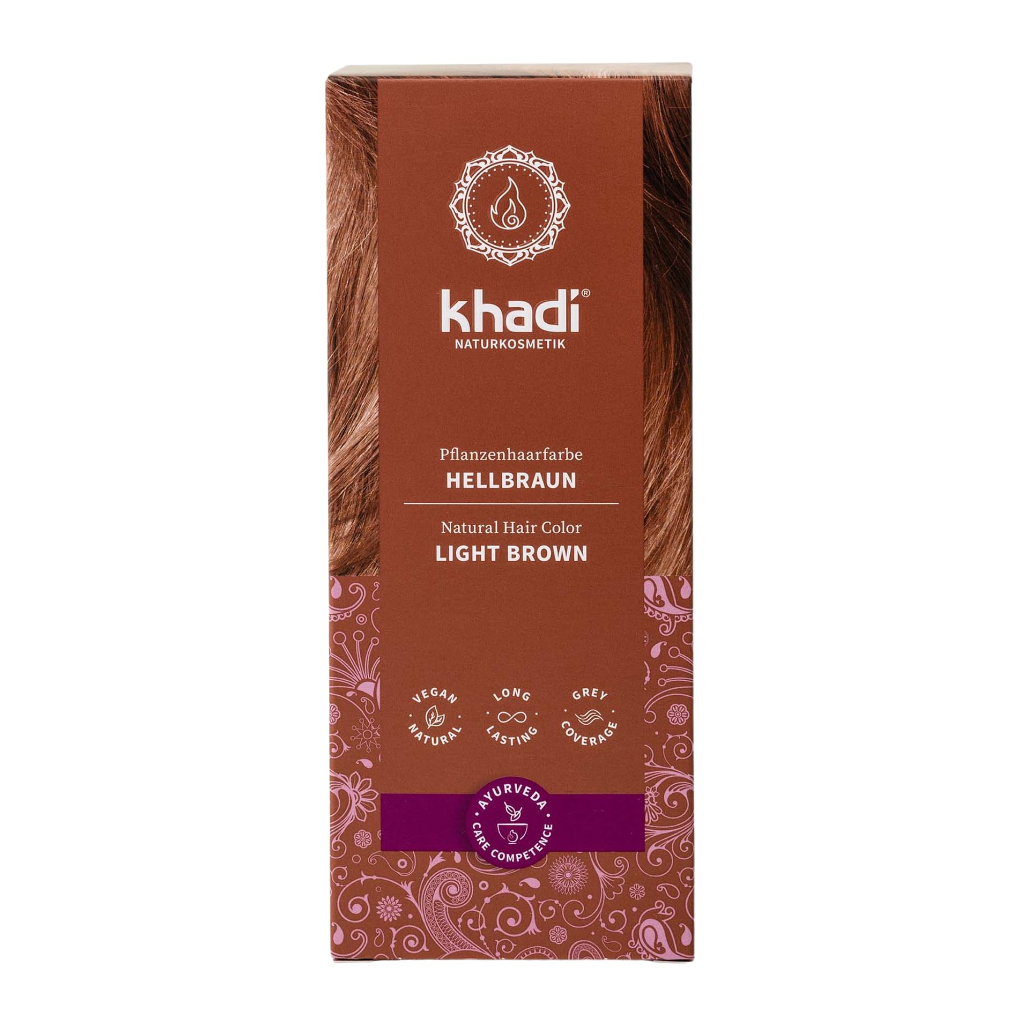 khadi HELLBRAUN Pflanzenhaarfarbe - Haarfarbe für helles, warmes Rehbraun mit lebendigen, rötlichen Reflexen - 100% pflanzlich & natürlich - 100g