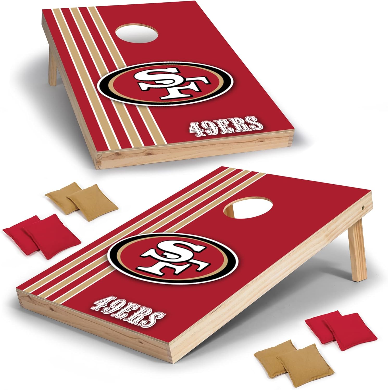 Wild Sports 2' x 3' Solid Wood Cornhole Set with Direct Print HD Team Graphics – Great Gift for Any Football Fan! Bean Bag Toss Family Outdoor Games – NFL San Francisco 49ers