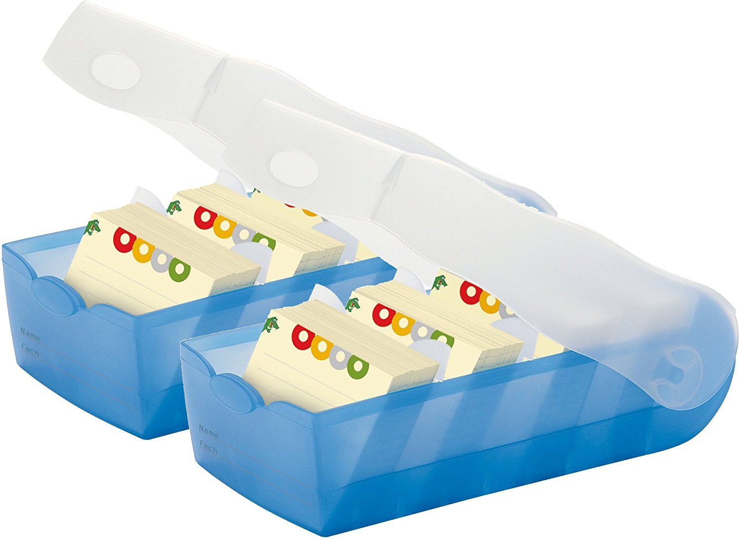 Han Croco Index Card Box DIN A8 Landscape, With 100 Cards with 5 Support Plates, 2er Set | transluzent-blau, 1