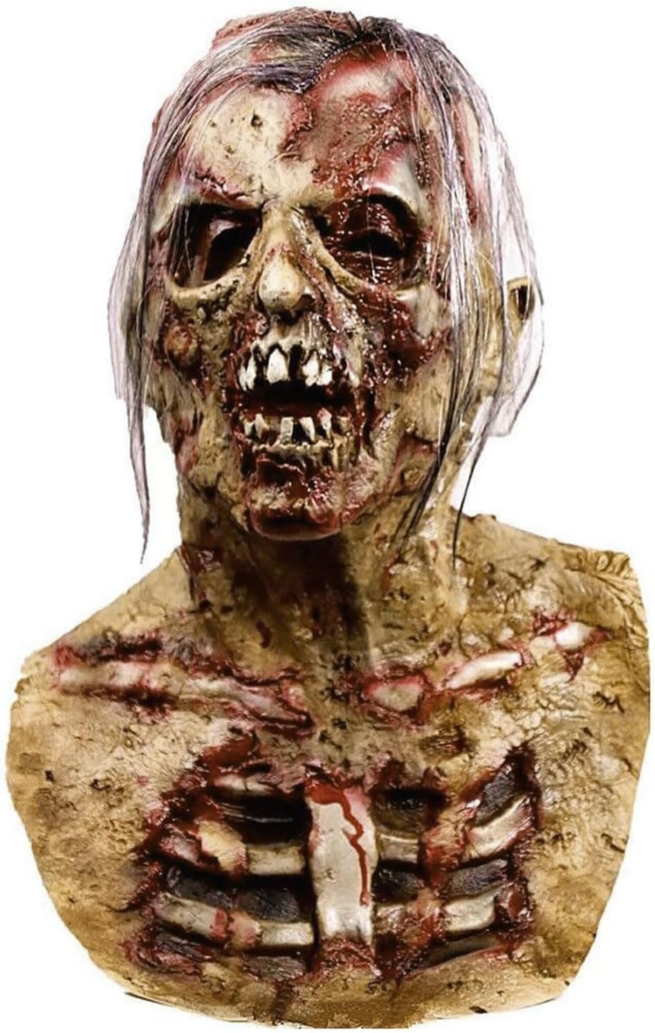 Scary Zombie Mask, Creepy Walking Dead Monster Latex Mask Cosplay Costume for Halloween Party Props - Coffee Red