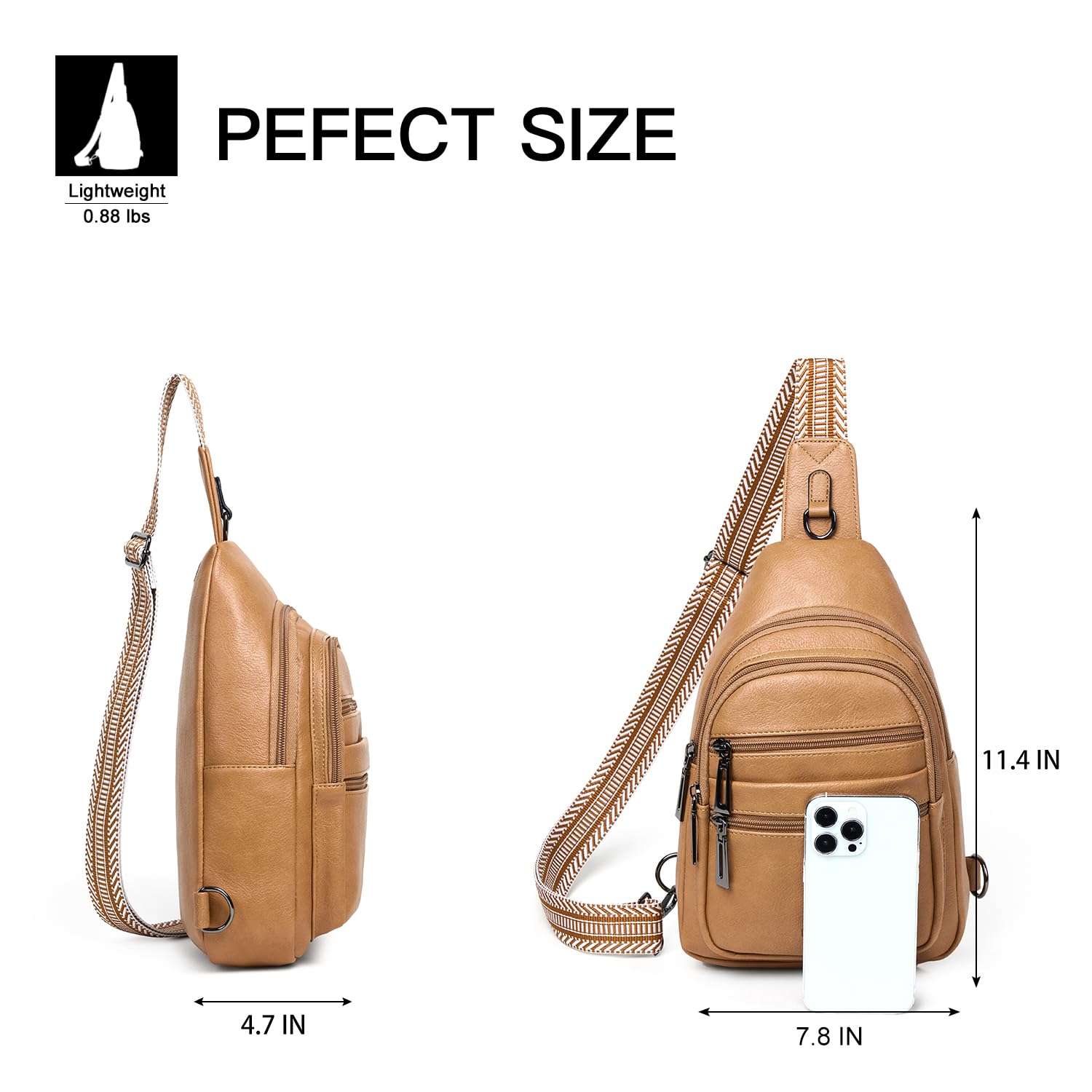 Leresas Bolsa bandolera de 7 L para mujeres y hombres, 4 bolsillos con cremallera, bolsa cruzada de moda, riñonera, mochila de cuero vegano para viajes