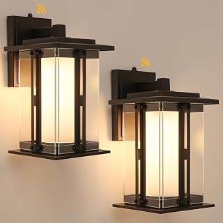 LUTEC 13" Dusk to Dawn Outdoor Wall Light, Waterproof Porch Light for Doorway, Matte Metal Frame and Double Glazing, Craftsman Style Outdoor Light Fxture with E26 Base (Pack of 2)