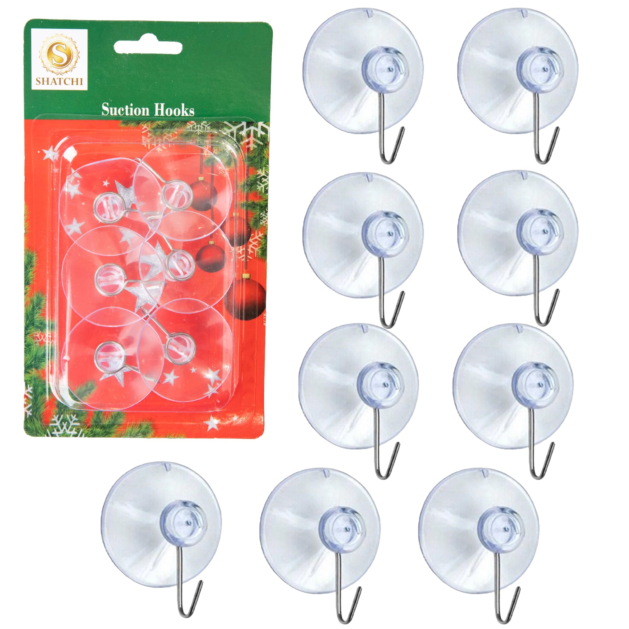 SHATCHI 12Pcs Heavy Duty Suction Hooks – 43mm, Multi-Purpose Reusable Suction Hooks for Kitchen, Bathroom, Office, Christmas Decorations, Signs, Mirrors, Walls