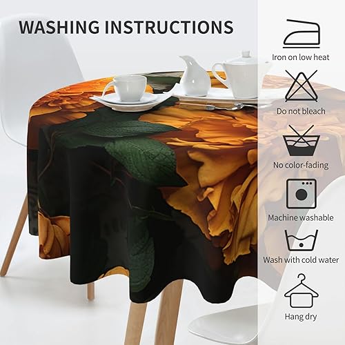 Miniatura 2 de NONHAI Round Tablecloth for Dining Table 60 Inch Fabric Table Cover Marigold Water Resistant Circular Table Cloth for Kitchen Farmhouse Decorative