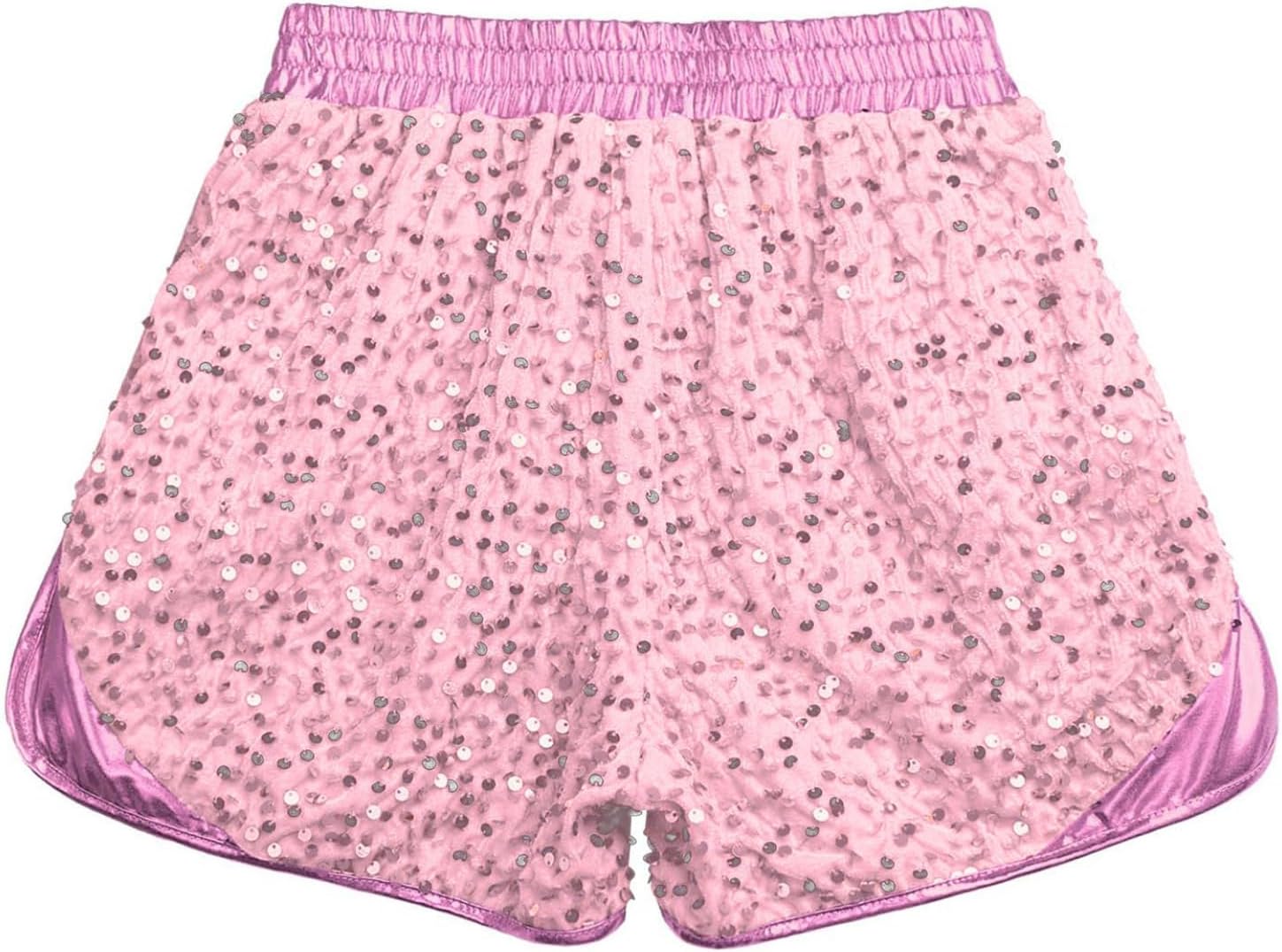 Jugaoge Kids Girls Shiny Sequins Dance Shorts High Waist Cheerleading Dance Booty Shorts for Performance