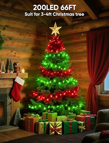 Miniatura 7 de Ollny Luces de Navidad inteligentes, 66 pies, 200 LED, control de aplicación, RGB que cambian de color, luces de árbol de Navidad con control