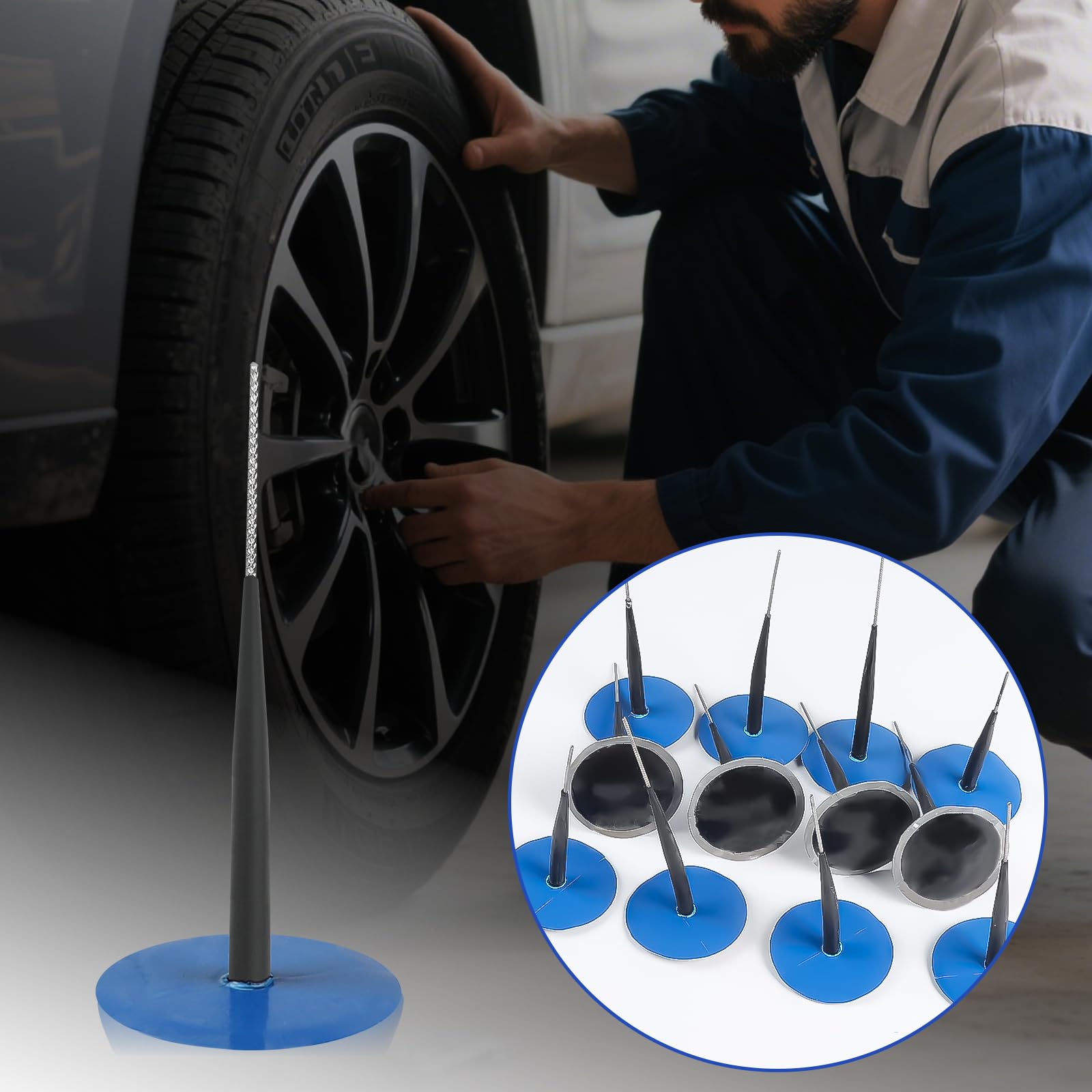 EXLECO Kit Riparazione Gomme, 24 PCS(6 x 51mm) Toppa per Tappo per Pneumatici, Kit Foratura Tappi Ripara, Patch di Riparazione Pneumatici, Tubeless Universale Ripara Gomme per Auto, Moto, Biciclette