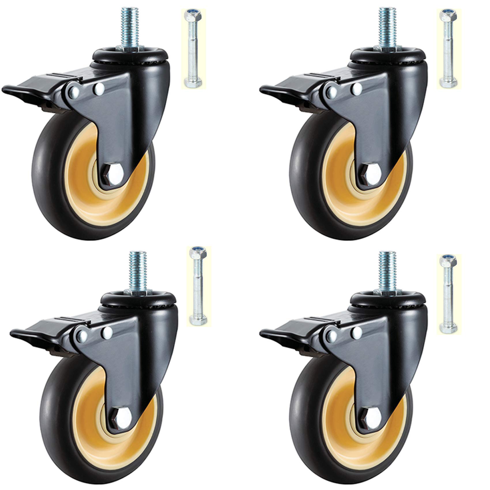 Roulettes pivotantes avec frein lot de 4 roues silencieuses en caoutchouc M12