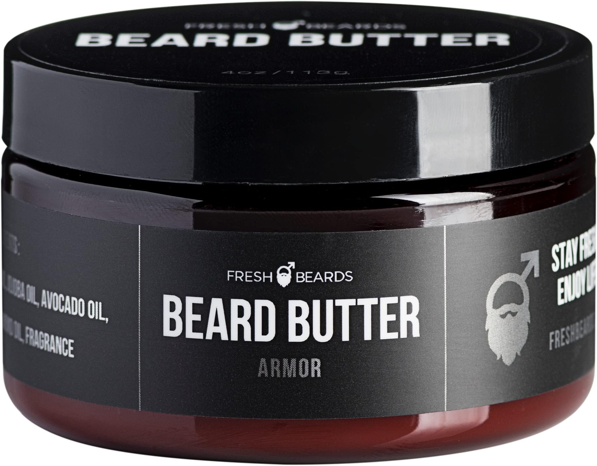 Fresh Beards Armor Beard Butter - Sandalwood, Bourbon, Amber Fragrance - Men's Beard & Mustache Conditioner - Anti-Itch Moisturizer & Softener