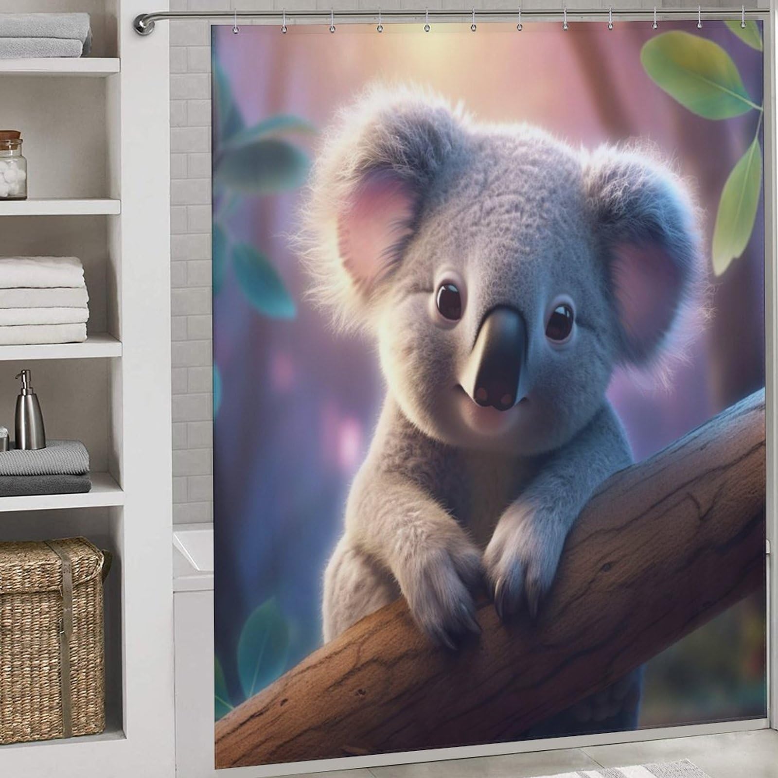 Rideau de douche koala en polyester lavable et imperméable pour baignoire 183x183cm