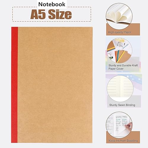 Miniatura 3 de Paquete de 12 cuadernos rayados con papel grueso, 60 páginas, 30 hojas, 8.3 x 5.5 pulgadas para el hogar, oficina o suministros escolares, cuaderno