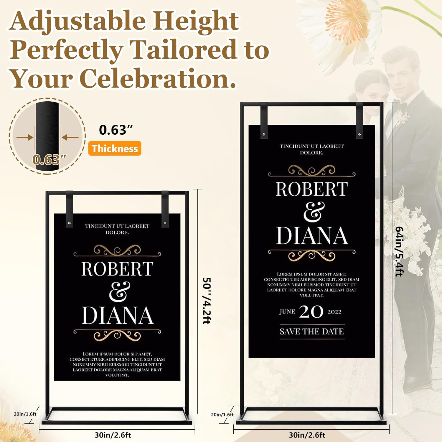 Wedding Welcome Sign Stand, Adjustable Welcome to Our Wedding Sign Holder, Heavy Duty Easel Stand for Sign & Poster Display