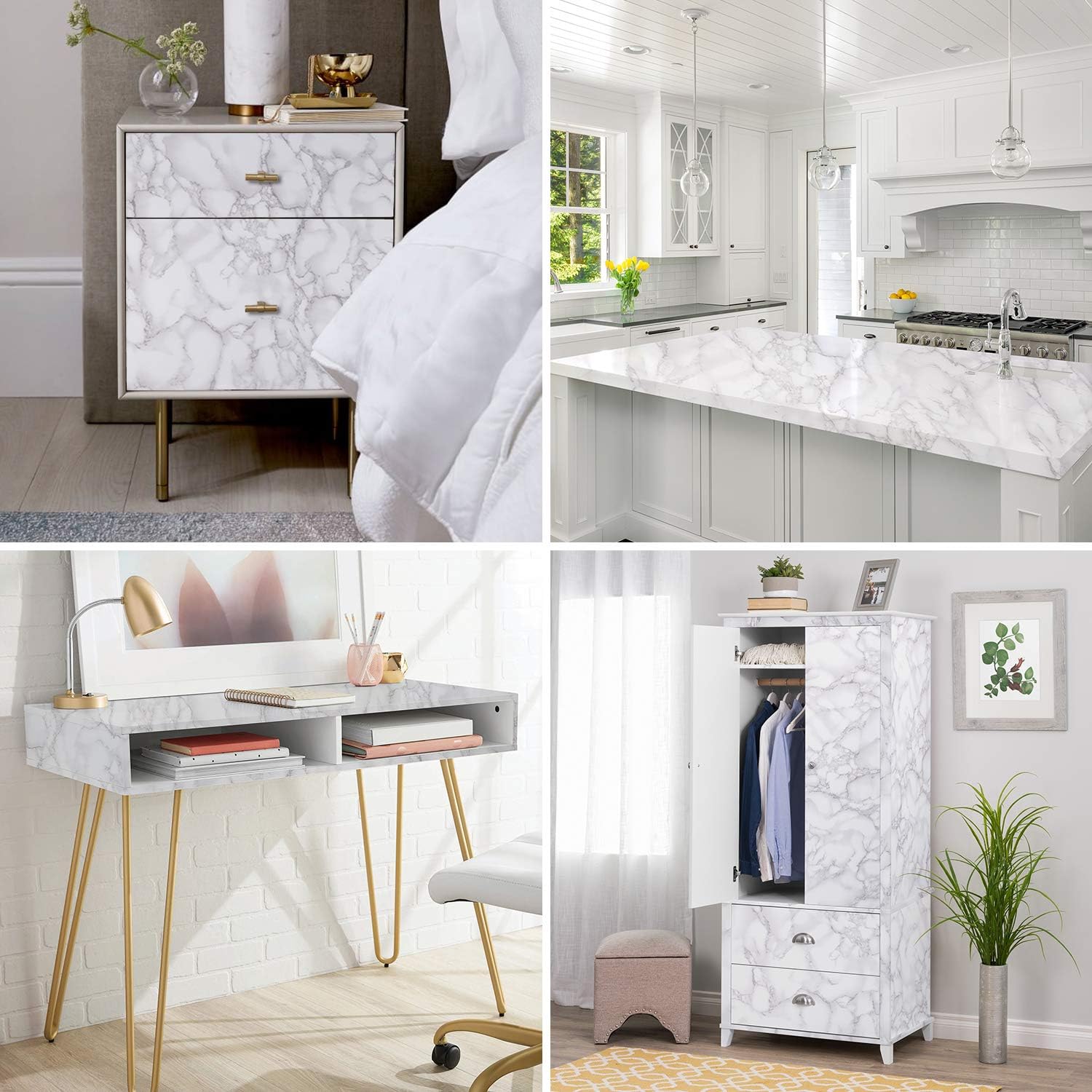 23.6" x 196.8" Marble Paper Granite Gray/White Marble Wallpaper Kitchen Countertop Cabinet Furniture Peel and Stick Wallpaper Removable Self Adhesive Marble Paper Refurbish Old Furniture