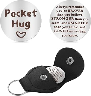 Pocket Hug Token, Double Sided Inspirational Pocket Hug Token Gift Encouragement Long Distance Relationship Keepsake Social Distance Novelty Flip Coin Keychain Gift for Family and Friends