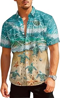 HUNTFAMI Hawaiian Button Down Shirt Unisex, Short Sleeve Tropical Summer Shirt for Beach, Spring, Holiday & Birthday Gift