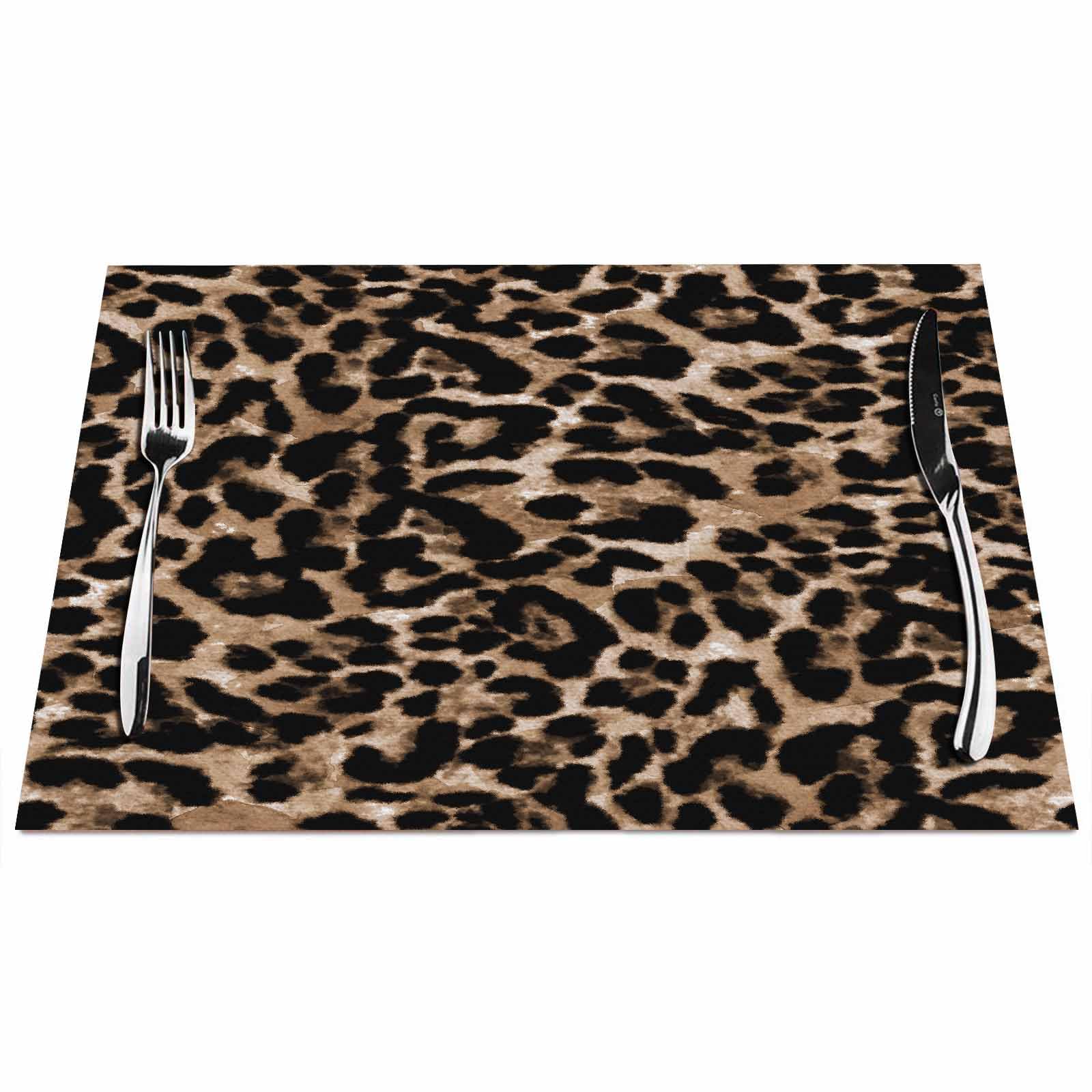 Walmsco Placemats Brown Leopard Pattern Decor For Dining Room Kitchen Table,Waterproof Non-Slip Washable Heat Resistant Placemats,Set of 4,12"x18"