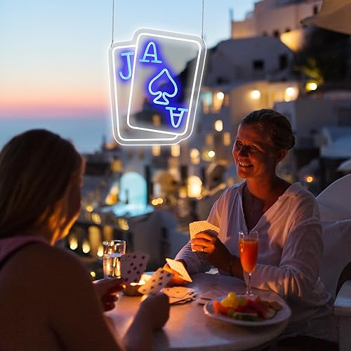 Miniatura 4 de Cartel de neón de Playing Cards, alimentado por USB, 15.74 x 11.81 pulgadas, luces LED de neón acrílicas regulables, decoración de pared para